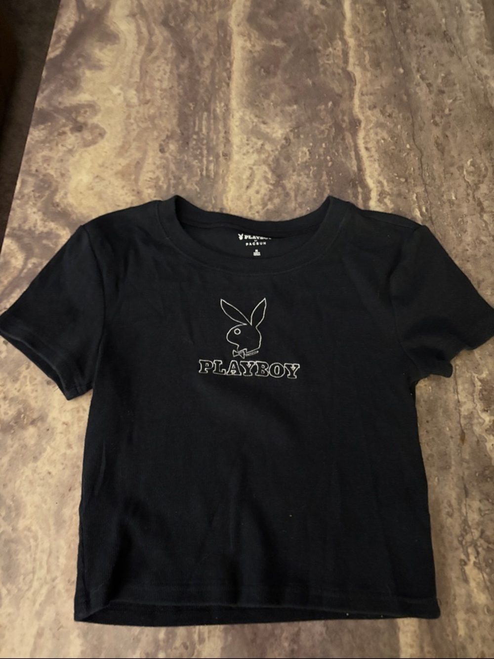 PacSun Black Crop Tee with White Playboy Outline